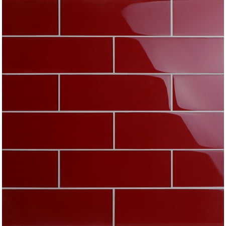 WS Tiles Sample - Premium American Red 4 in. x 12 in. Glass Subway Wall Tile (Sample)