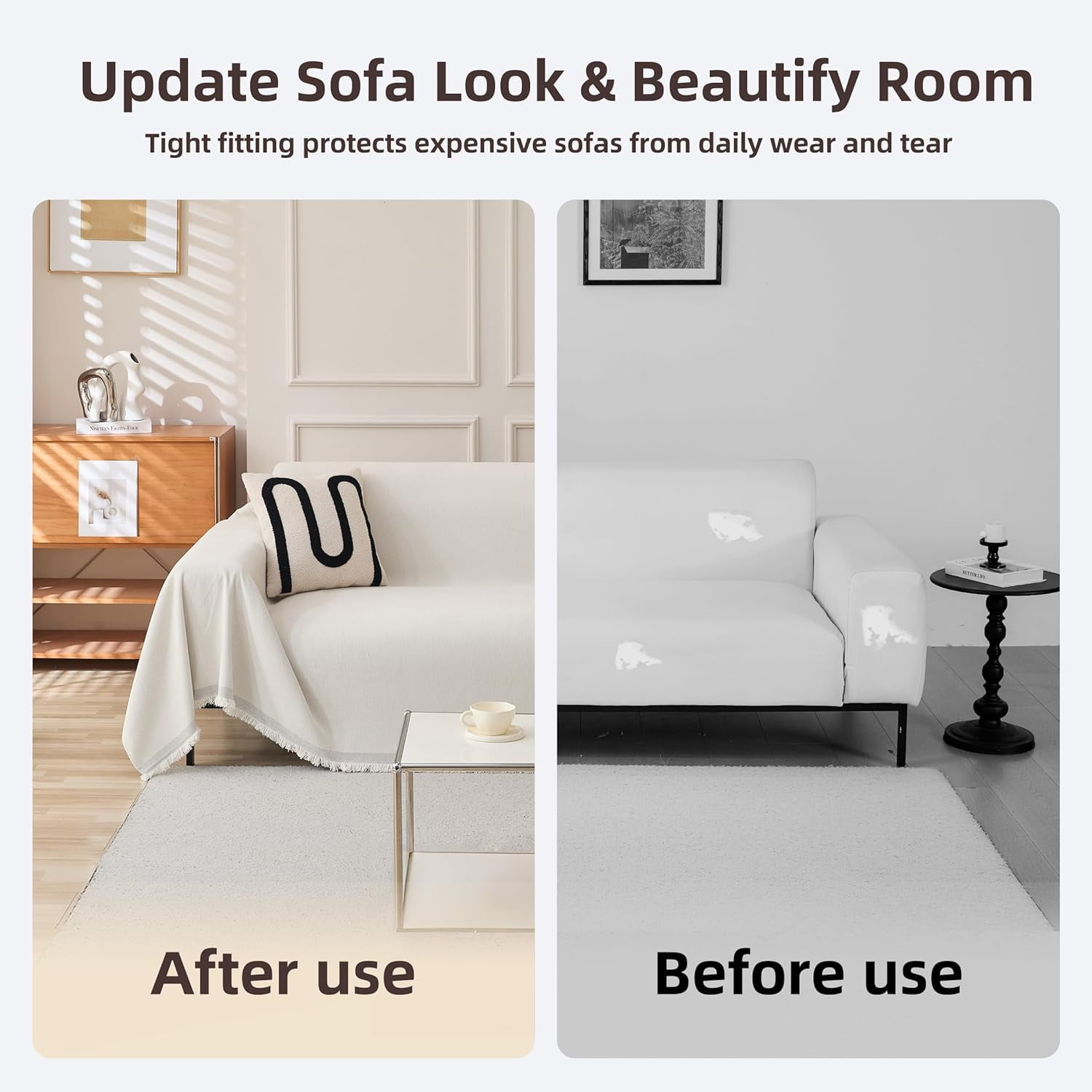 Sectional Cover Couch, Sofa Cover Couch Covers for Sofa, Couch Sofa Covers for 3 Cushion Couch Sofa, Non Slip Soft Couch Sofa Cover, Couch Cover for Dogs Washable Furniture Protector, 71"x134", Beige