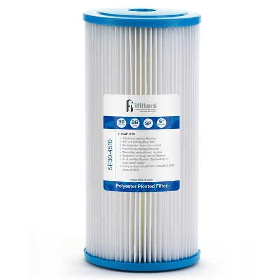 Sediment Pleated Water Filter City or Well Water, Washable 4.5" x 10", 30 Micron