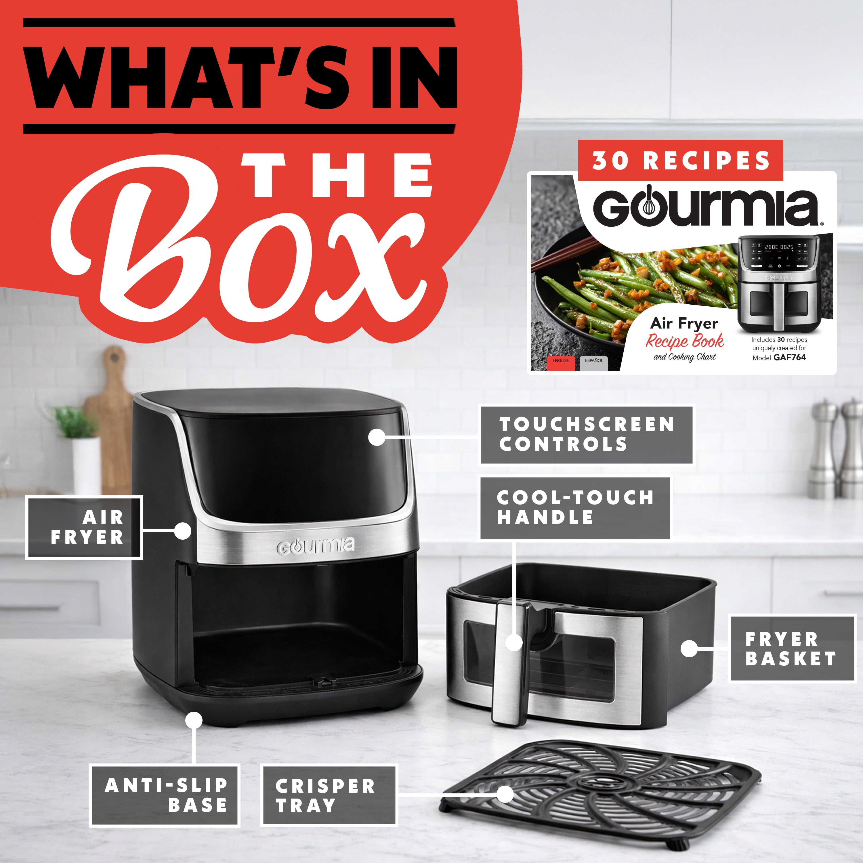 Gourmia 7 QT Digital Air Fryer with Easy View Window, 12-One Touch Presets