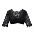 thumbnail image 4 of hlysgo Women's Ruffle Puff Sleeve Crop Tops Lace V Neck Ruched Shirts Floral Slim Fit Casual Frill Trim Top Black,2xL, 4 of 6