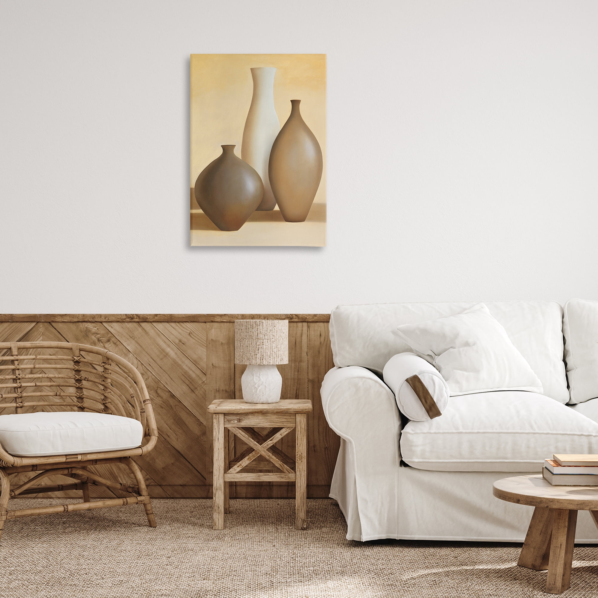 Stupell Industries Natural Pottery Bottles Furniture Painting Wrapped Canvas Art Print Wall Art, 20 x 30