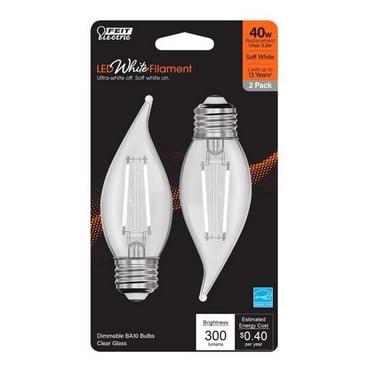 Feit 3013996 BA10 E26 Medium Filament LED Bulb, Soft White - 40W Equivalence - Pack of 2