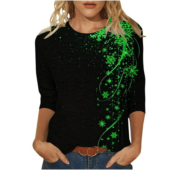 Christmas Tops for Women Tops Dressy Blouses Fall 3/4 Sleeve Shirts Graphic Blouses Dressy Casual Fall
