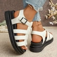 thumbnail image 4 of Rokment Women's Platform Gladiator Sandals Retro Roman Buckles Leather Fisherman Chunky Dress Flats Comfortable Walking Summer Shoes Beach White Size 6.5, 4 of 7