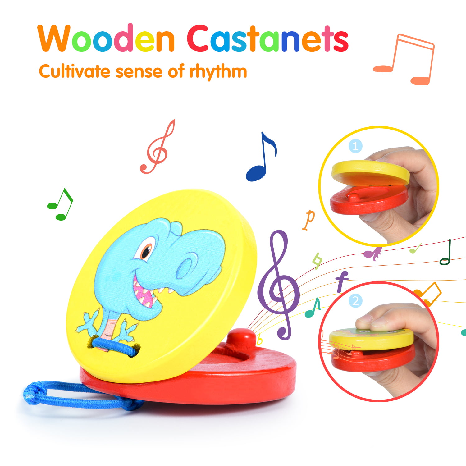 Joyjoz Musical Instruments Baby Rattles Kids Drum Kit Wooden Musical Toys for 