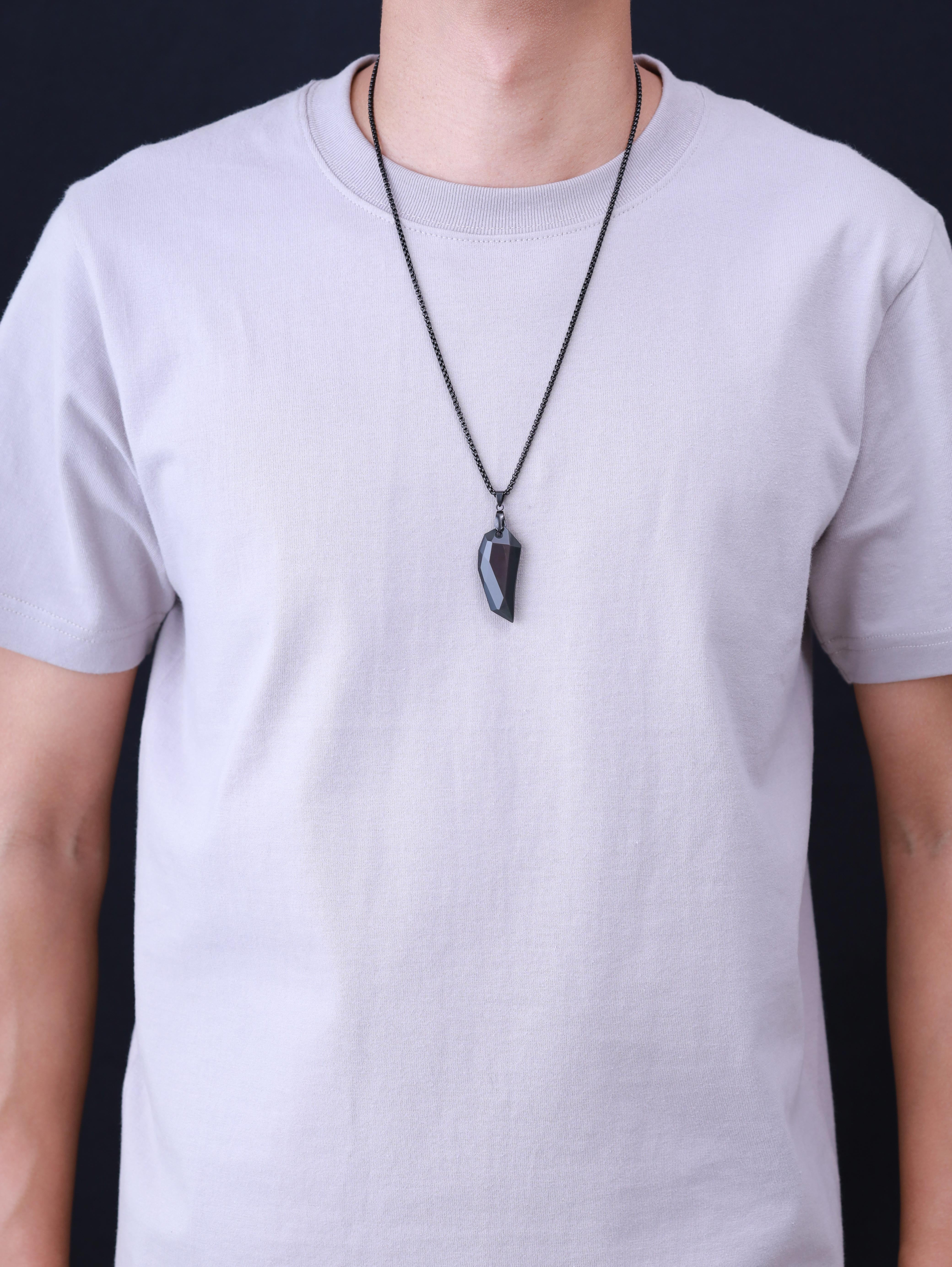 COAI Stainless Steel Wolf Tooth Amulet Obsidian Stone Pendant Necklace