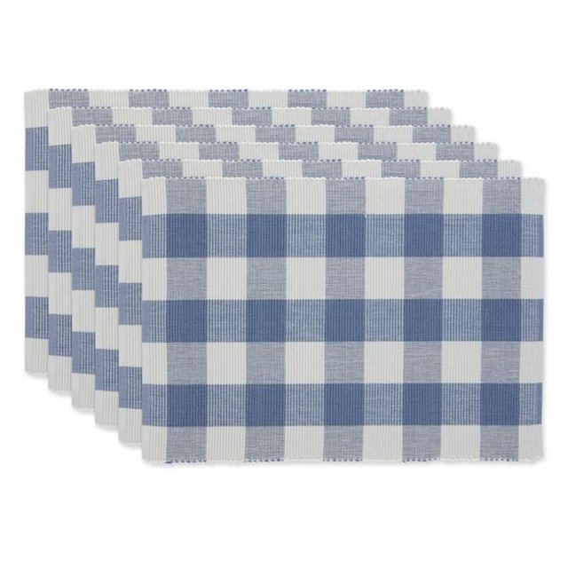 Design Imports CAMZ12376 Set de Table à Carreaux 13 x 19 Po à Carreaux en Bison Bleu - Lot de 6