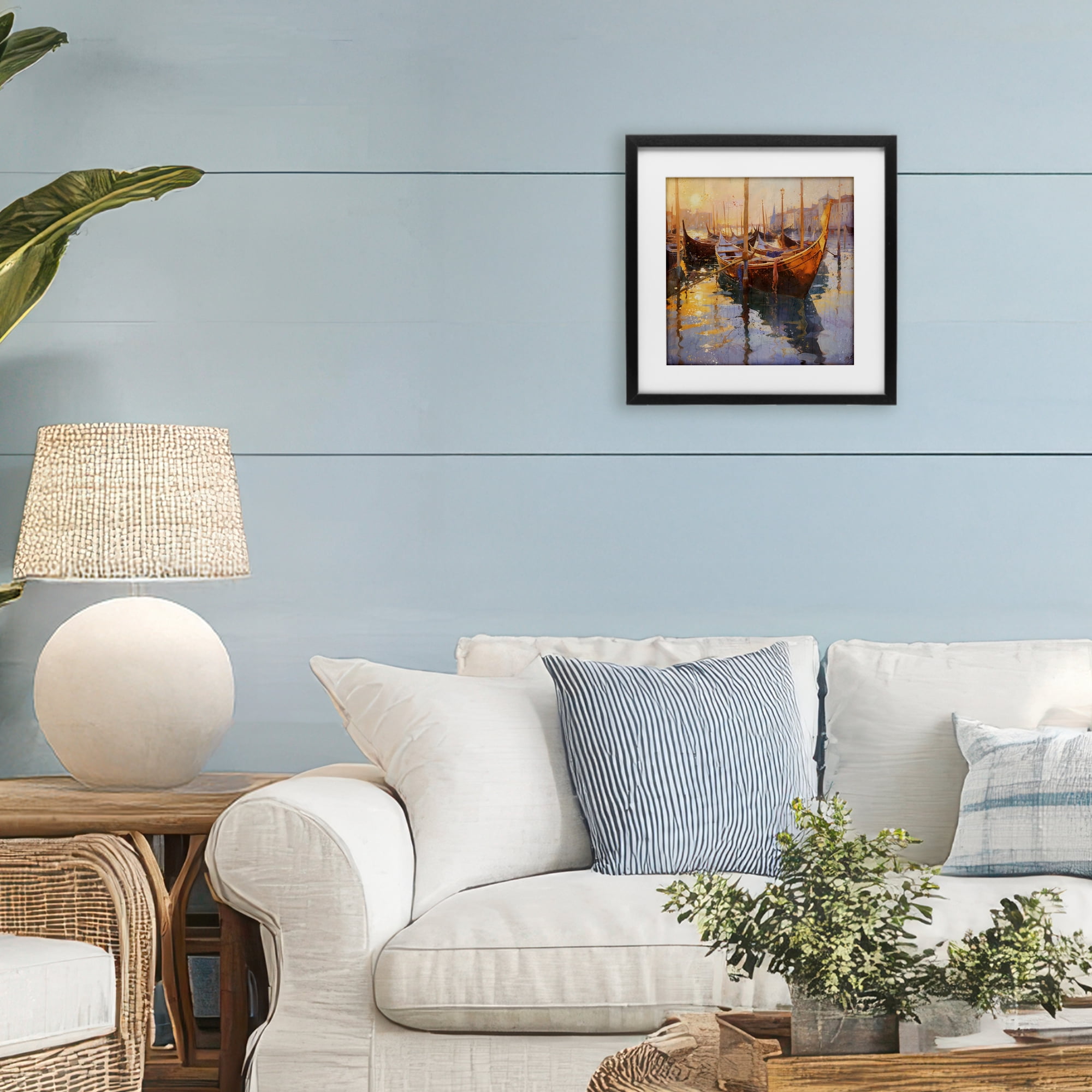 Stupell Industries Venetian Gondolas in Golden Light Black Framed Print Under Glass, design by Marta Wiley