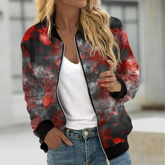 WXLWZYWL Womens Halloween Bomber Jacket Funny Spooky Ladies Coat Ghost Floral Graphic Cardigan Zip Up Long Sleeve Dressy Tops Moto Biker Windbreaker