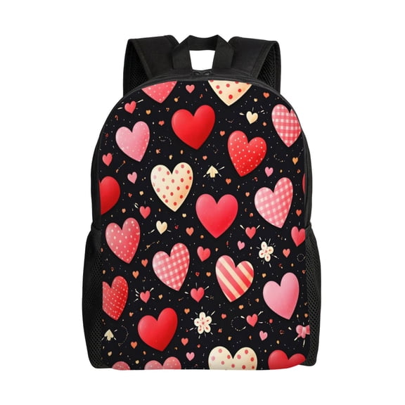 Valentines Heart Pattern Backpack Full Front Print Travel Laptop Bag for Men and Women