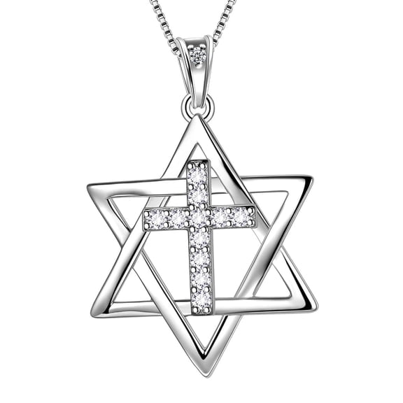 Magen Star of David Necklace Corss Pendant 925 Sterling Silver Jewish Lucky Amulet Jewelry Gifts for Women Mens Boyfriend