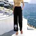 thumbnail image 4 of Cagogo Women's Floral Wide Leg High Waisted Trousers with Pockets Casual Vacation Ankle Pants Loose Elastic Waist Palazzo Summer Beach Travel Trousers, Black M, 4 of 7