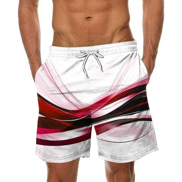 Sentmoon Swim Trunks Men Lightweight Summer Straight Elastic Waist Athletic Shorts Drawstring Light Print Golf Shorts Side Pockets 2025 Trendy for Weekend Outings Red S