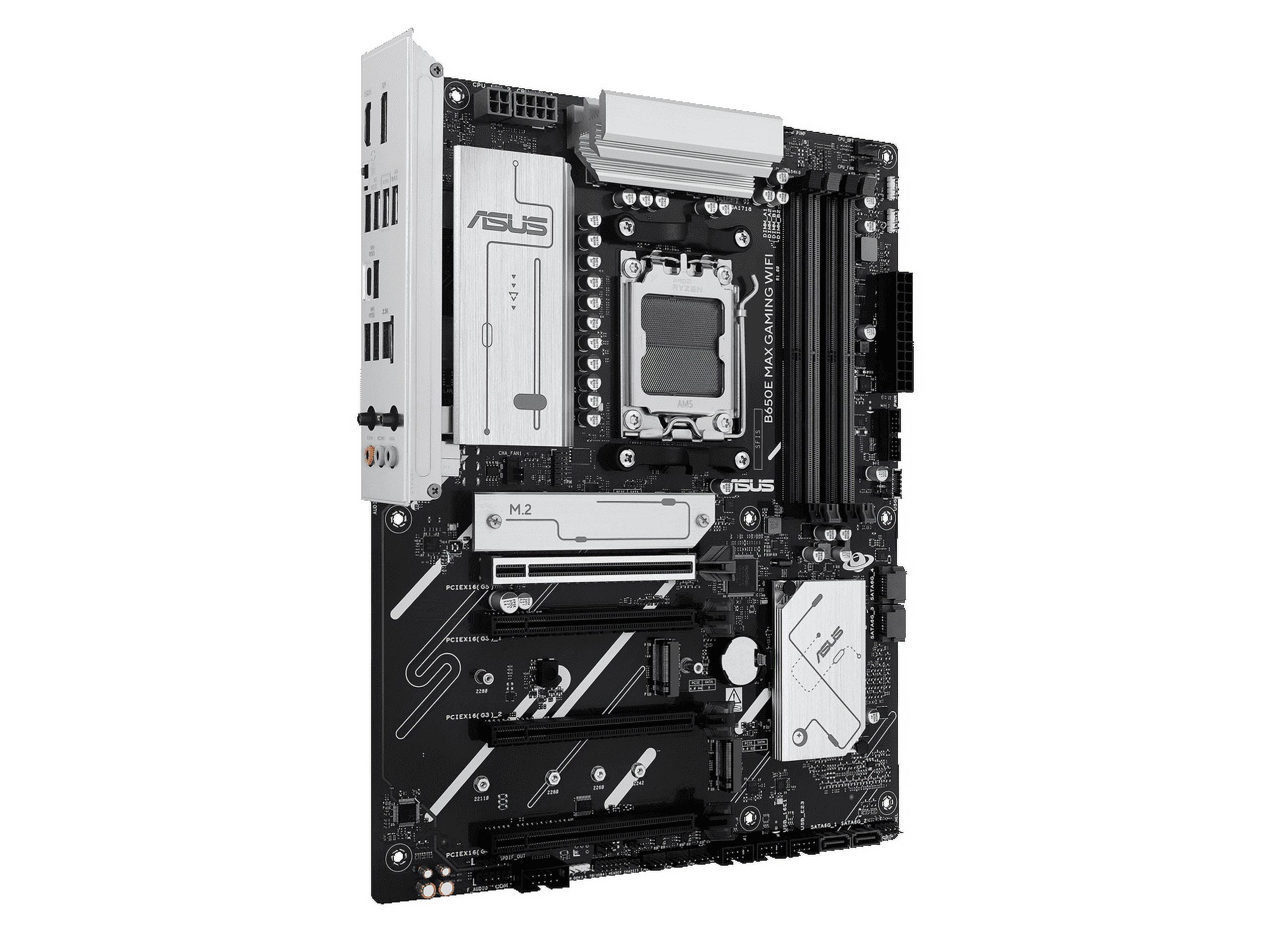 ASUS B650E MAX GAMING WIFI AMD B650 ATX motherboard, DDR5, PCIe 5.0 Ready, 3x M.2 slots, Wi-Fi 6E, Realtek 2.5Gb Ethernet, DisplayPort, HDMI, USB 10Gbps Type-A & Type-C, BIOS FlashBack, Aura Sync