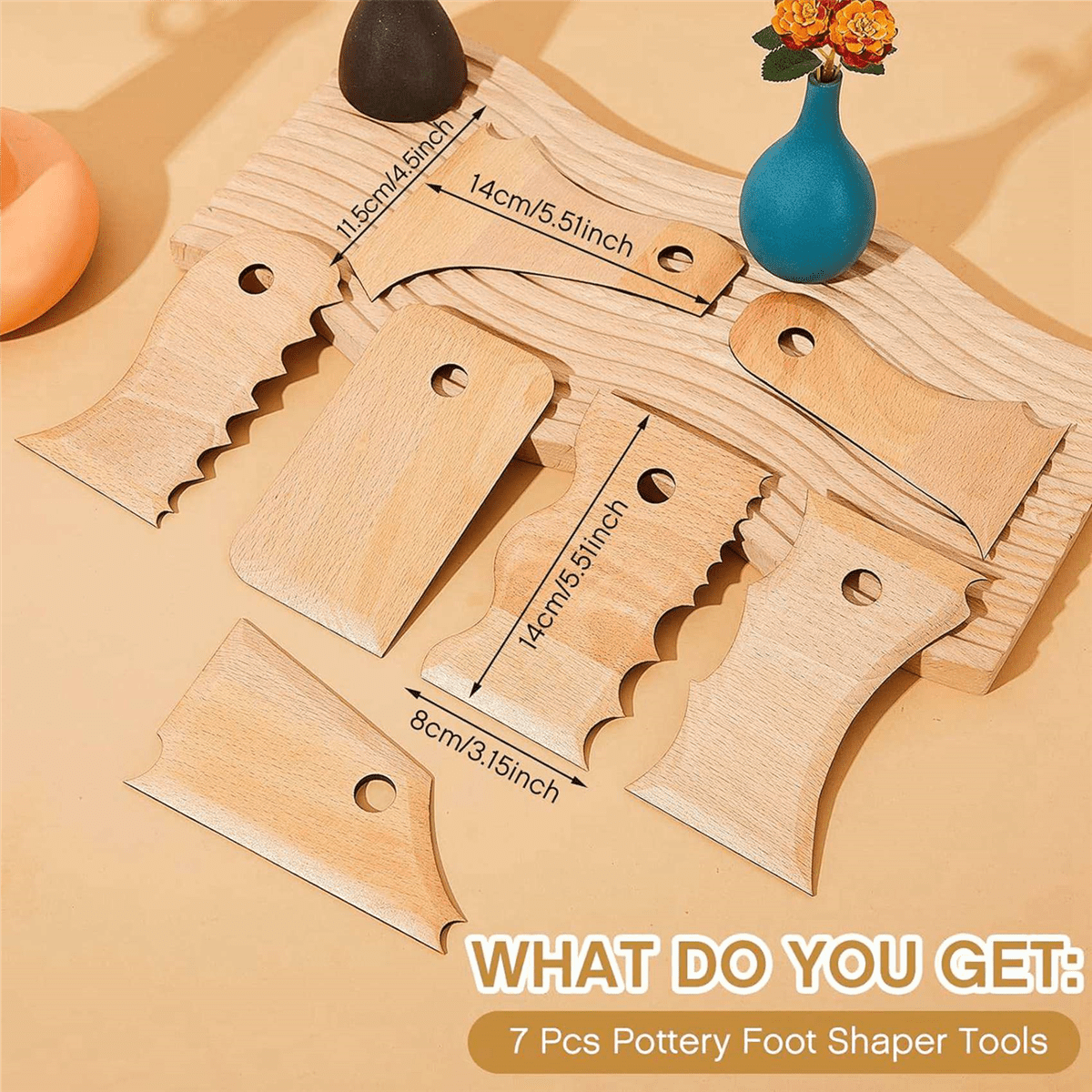 14 Pieces Pottery Trimming Tools Pottery Clay Foot Shaper Tools Texture Wooden Profile Rib Bundle Foot Shaper