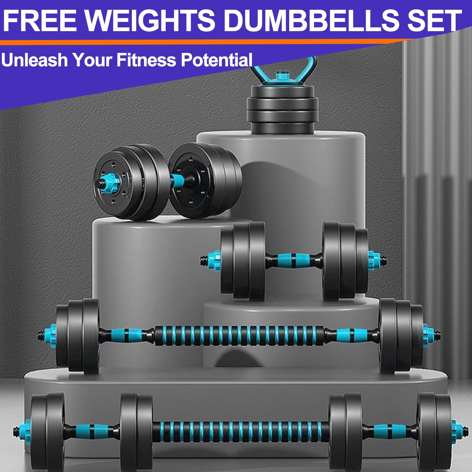 Adjustable Dumbbells, 45LBS 4-in-1 Portable Changeable Dumbbell, Kettlebells, Push up Stand and Barbell Set with Adjustable Weights Dumbbells