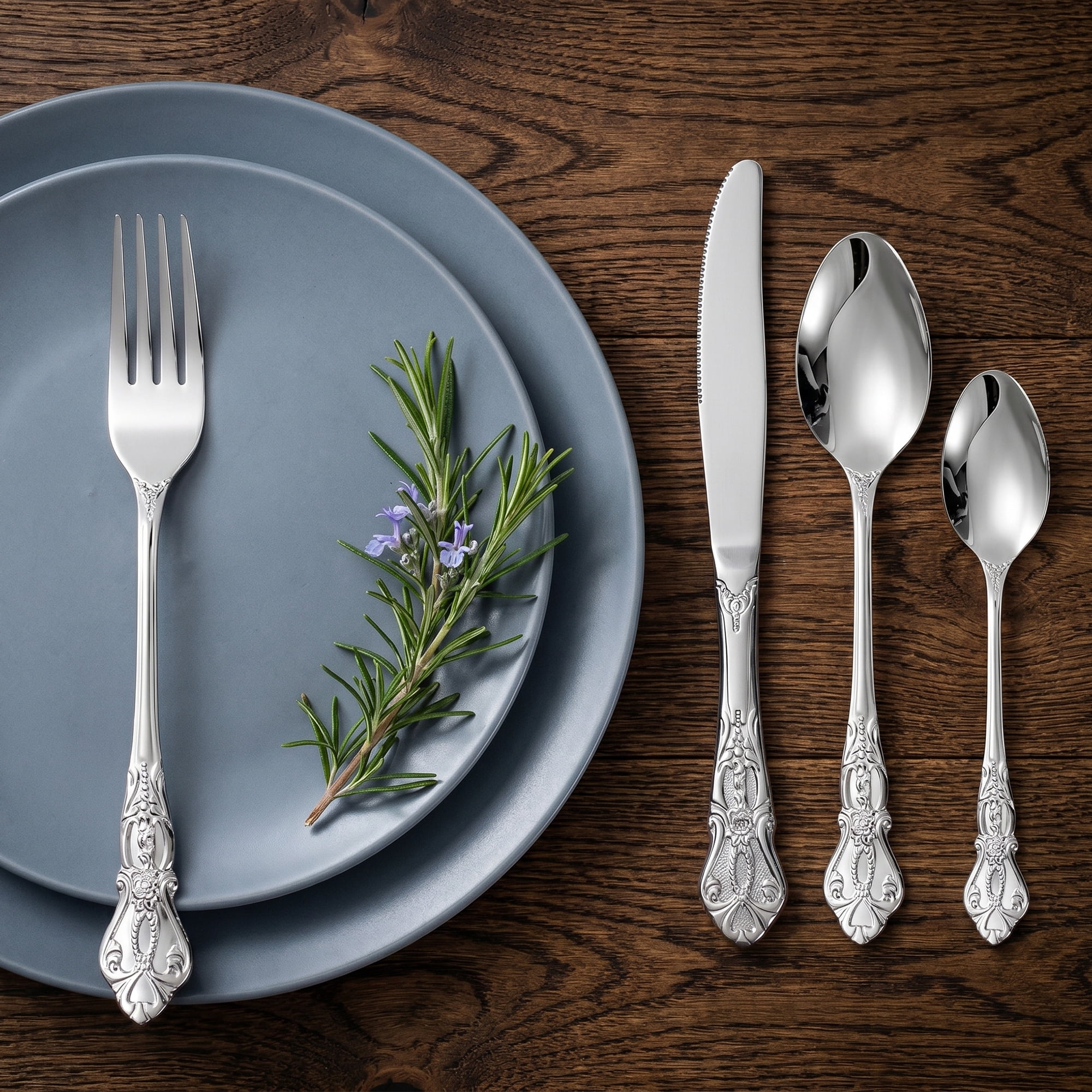 Unique Bargains 24 Piece Stainless Steel Floral Flatware Set for Eating Tableware Silver