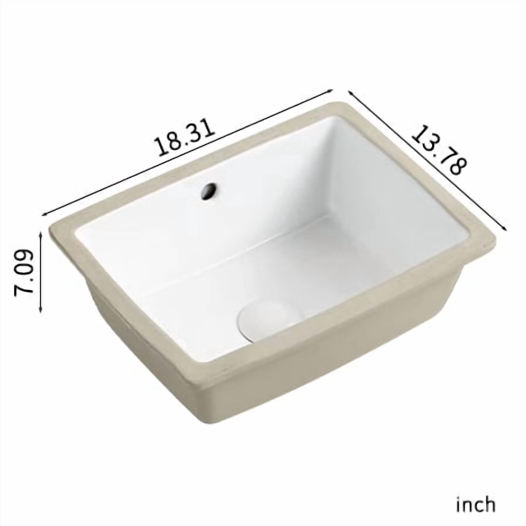 TICOZE Modern White 18 Inch Rectangle Porcelain Undermount Sink, Bathroom Sink Vanity Sink with Overflow, Vessel Sinks Style Basin Sink for Under Counter Installation