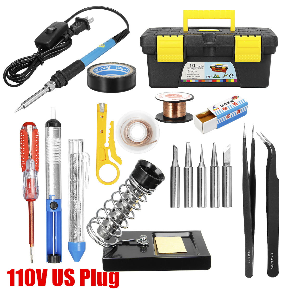 19 in 1 Comprehensive Soldering Iron Set for Electronic Board Repairing Wood Burning Crafting UK Plug 60W Adjustable Temperature Soldering Iron Welding Kit Electric Soldering Iron Welding Tool Kit