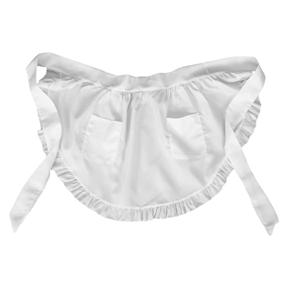 HEANUJJ White Waitress Apron Polyester Double Pockets Halflength Style for Protection Use
