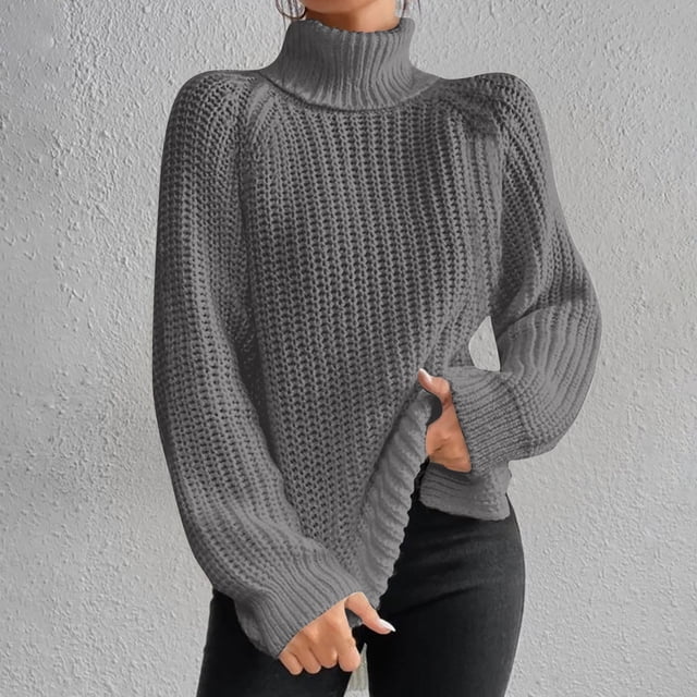 Fartey Chandails à Col Roulé d'Automne pour Femmes 2025 Tendance Chandail en Grosse Maille Chic Décontracté Manches Longues Pulls Doux Confortables Tricot Uni Gris m