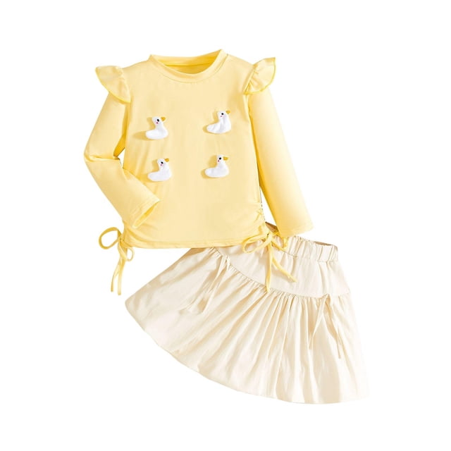 Odeerbi 6M-4Y Conjunto de Algodón Para Niña Top de Manga Larga Con Falda de Dos Piezas Con Volantes Conjunto de Dos Piezas Conjunto de Falda