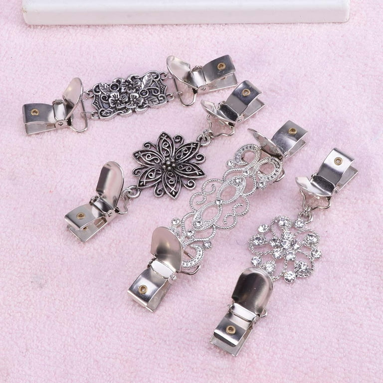 HEMOTON 4pcs Vintage Sweater Chain Creative Silver Color Sweater Clips  Cardigan Clip for Dress Clothes 