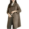 thumbnail image 2 of ClodeEU Women's Wool Trench Coat, Mid Long Lapel Button Up Overcoat With Two Pockets,Casual Trendy Coat Coffee,Womens Plus L, 2 of 4