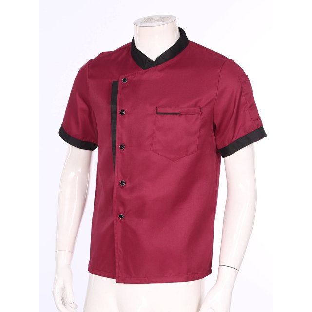Runhomal Chef Coat Unisex Breathable Mesh Chef Jacket Contrast Color Uniform Professional Hotel Kitchen Cooking Coat Red XL