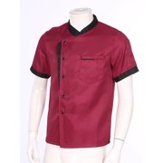 Raenseen Chef Coat for Men and Women Classic Cooking Uniform Short Sleeve Unisex Restaurant Kitchen Red M