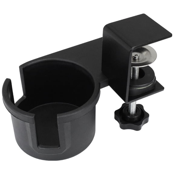 Universal Large Desk Cup Holder Clamp on, Heavy Duty Plastic Drink Holder for Table, Porch Swing, Patio Chair, Clip On Anti-Spill Bottle Holder for Most Cups, Bottles, Cans, Tumbles, Black