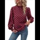 thumbnail image 1 of Camisa Informal Holgada de Larga con Estampado en Caliente para Mujer, Cuello Redondo Plisado Vino Tinto L, 1 of 10