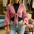 thumbnail image 6 of Cmfcve Women's Tie Front Crop Cardigans Long Bell Sleeve Cotton Linen Shrugs Casual Summer Beach Cover Ups, 6 of 7