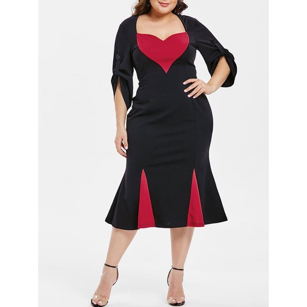 Vestido Cola de Pescado en Talla Extra con Color Bloque Rosegal Vestidos ajustados de talla grande