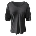 thumbnail image 5 of Krdevn Women's Summer Solid Color V Neck Tee with Double Layer Flared Mid Sleeves Casual Loose Fit Top,Women's Tops, Tees & Blouses,Size:XXL, 5 of 5