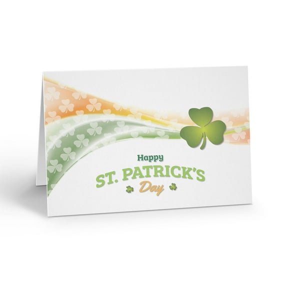 Shamrock Ribbon Happy St. Patrick's Day Greeting Card - 12 Cards with Envelopes