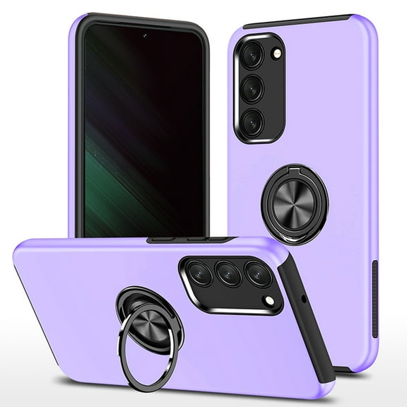 for Samsung Galaxy S23 Case, 360° Rotatable Ring Holder Kickstand Dual Layer Military-Grade Drop Tested Protection Support Car Holder Mount Magnetic Absorbing Bumper Phone Case, Purple