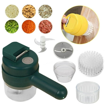 

4 in 1 Vegetable Slicer Set Portable Handheld Electric Wireless Food Processor Electric Vegetable Slicer for Garlic Pepper Chili Onion Celery Ginger Meat with Brush