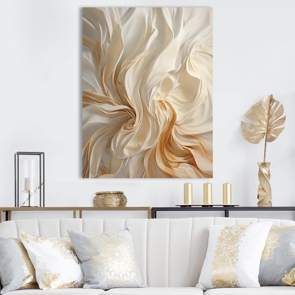 Designart "Champagne Flow in White and Gold IV" Food & Beverage Canvas Wall Art - Traditional Beige Champagne Living Room Canvas Art