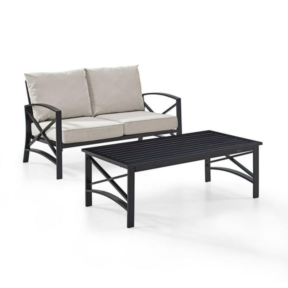 Crosley Furniture Kaplan 2Pc Fabric Sofa Set in Oil Rubbed Bronze and Oatmeal