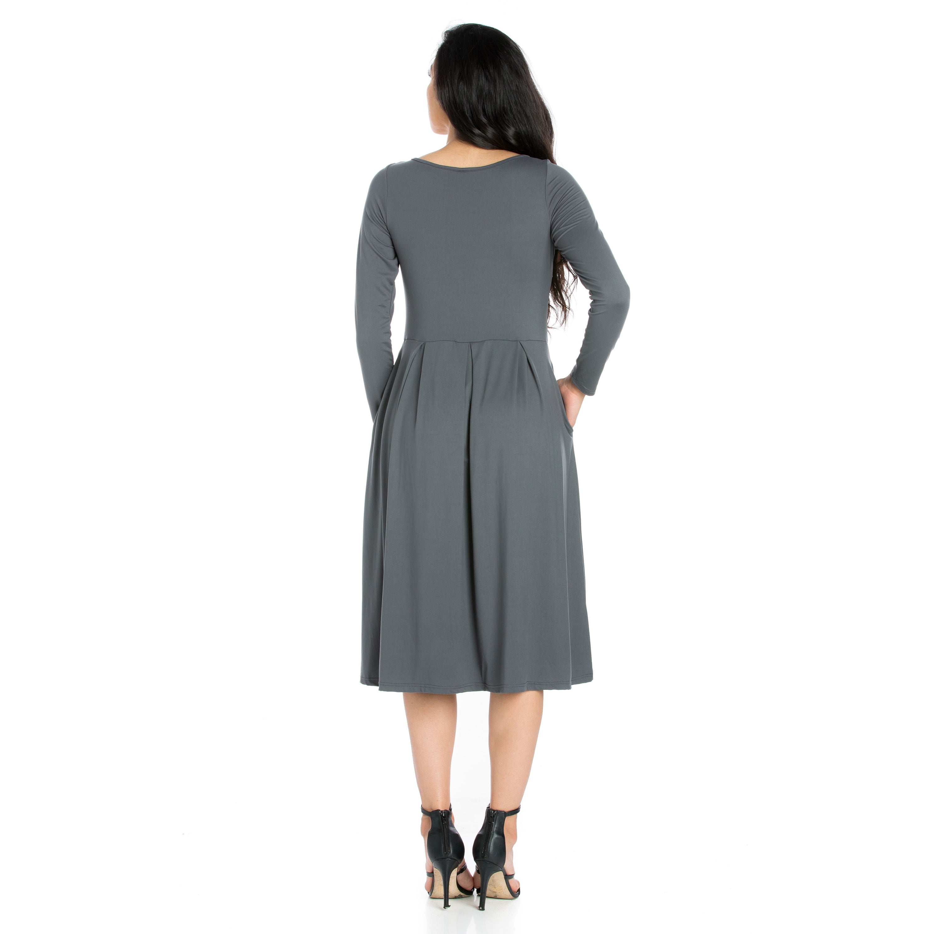 24/7 Comfort Apparel Women's Long Sleeve Fit and Flare Midi Dress 