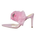 thumbnail image 2 of FSJ Women Sexy Cute Chiffon Pointed Open Toe Sandals Bow Slip On Stiletto High Heel Mules Daily Walking Party Dressy Shoes Size 7.5 Pink, 2 of 4