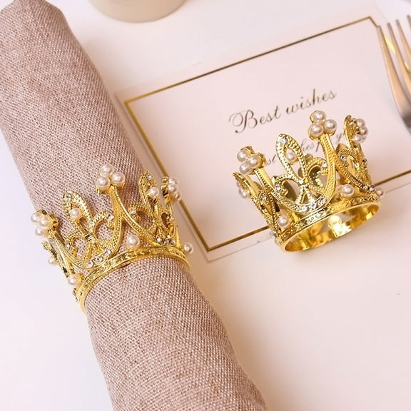 Set Of 12 Light Luxury Metal Pearl Napkin Ring, Elegant Napkin Buckle Napkin Holders For Formal