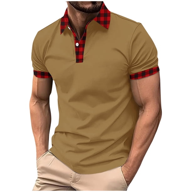 Mens Manga Corta Botón Abajo Camisas con Bolsillo de Impresión Solapa Cuello Gira Blusa de Suéter