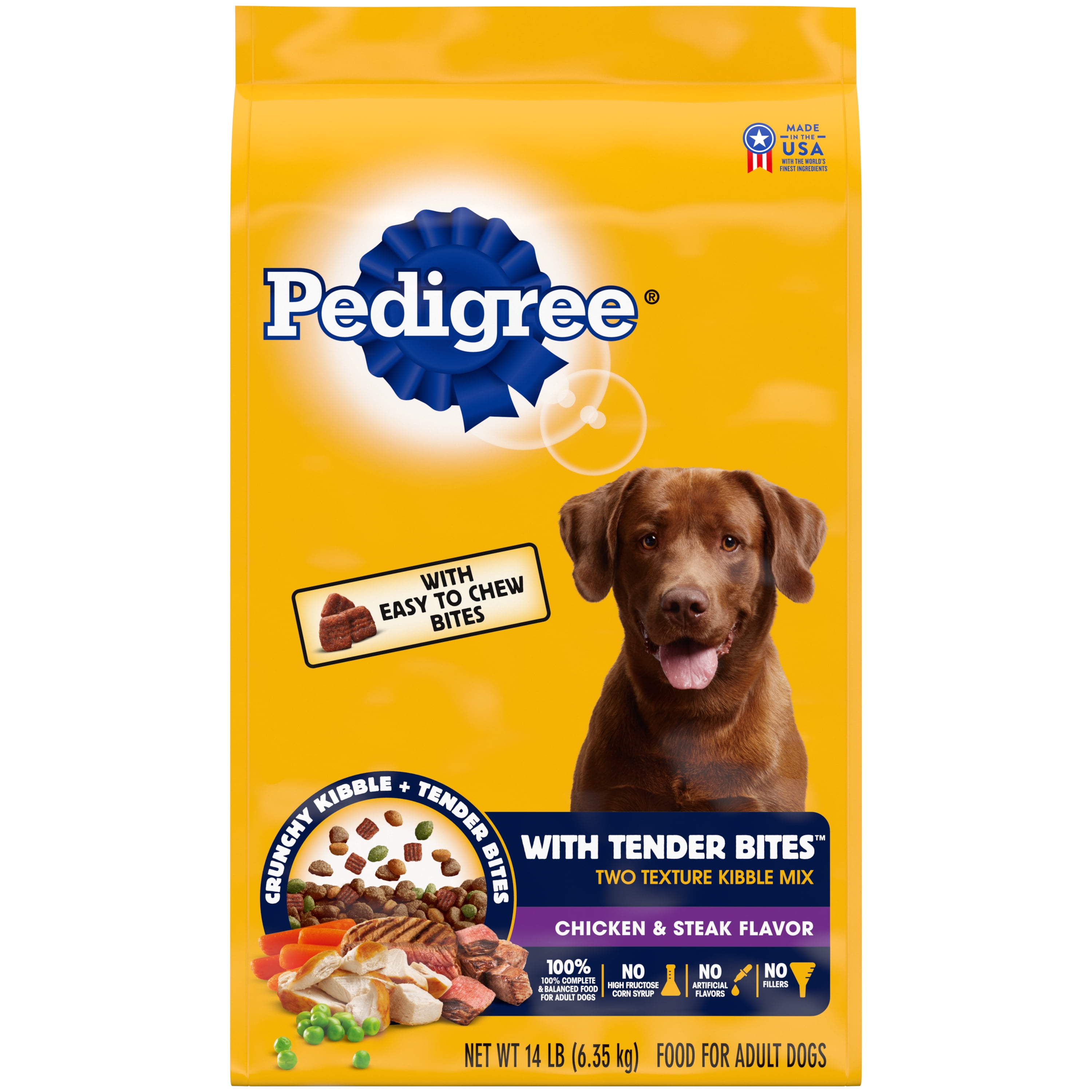 Pedigree with Tender Bites Complete Nutrition Chicken & Steak Flavor Dry Dog Food for Adult Dog, 14 lb. bag