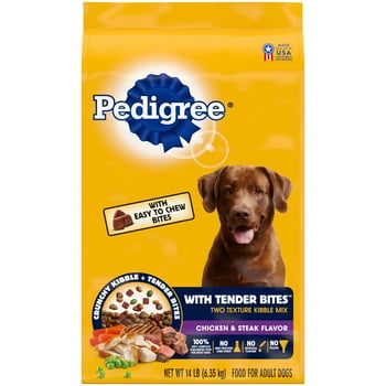 Pedigree with Tender Bites Complete tion Chicken & Steak Flavor Dry Dog Food for Adult Dog, 14 lb. bag