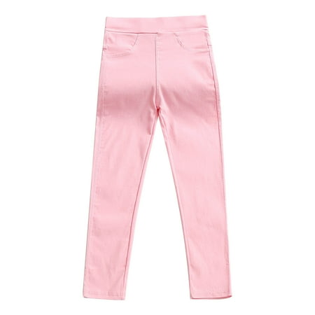 

Virmaxy (3T-10Y)Toddler Baby Girls Straight Leg Trousers Elasticated Waist Solid Color Pants With Pocket Fall Winter Skinny Pants For Kids Pink 4T