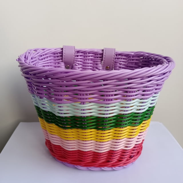 SUTENGDA 1pc Vibrant Waterproof Rattan Bicycle Basket - Bike Baskets for Outdoor Riding with Ample Storage Space and Durable Artificial Rattan Construction - Perfect for Carrying Essentia