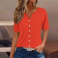 thumbnail image 2 of Women's Shirt 2025 Summer Short Sleeve V-Neck Button-Down Casual Printed Blouse | Yubnlvae | Womens Summer Tops Fashion 2025 V Neck Print Shirts Casual Button (Orange | 3XL), 2 of 6